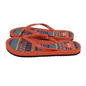 Muk Luks Womens Flip Flops Orange Geometric Southwestern Tribal Sandals Sz 5-6
